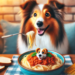 Hund frisst selbergekochte Spaghetti