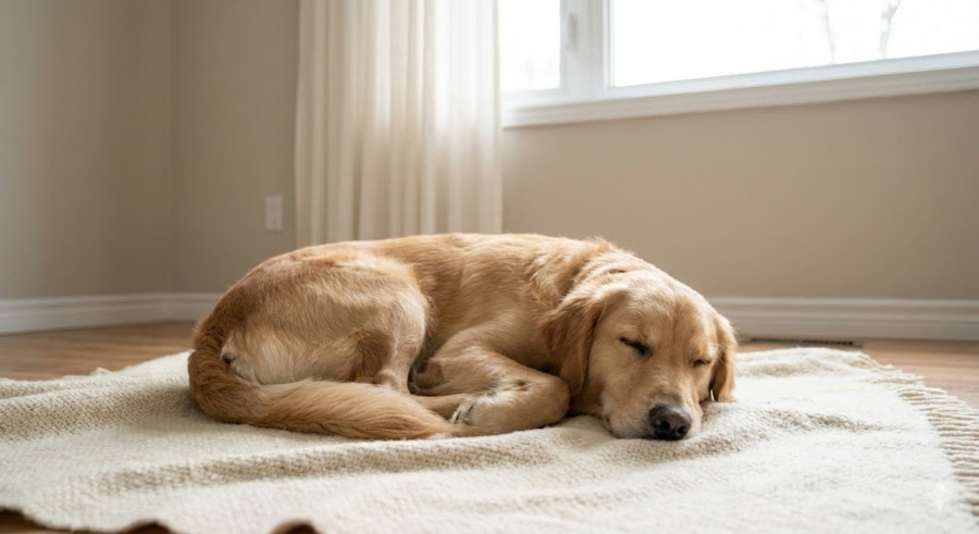 Ruhender Hund in entspannter Umgebung